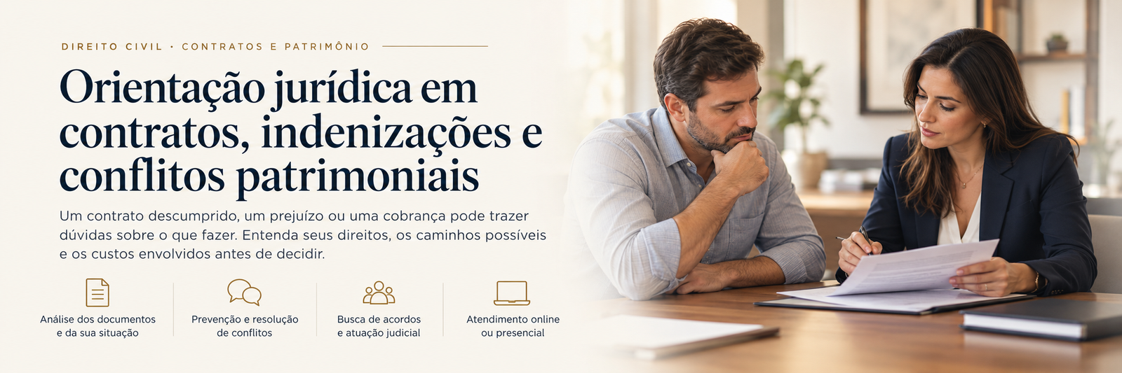 Orientação jurídica em Direito Civil: contratos, indenizações e conflitos patrimoniais